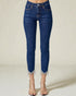 Jean skinny taille mi-haute délavé foncé avec franges en strass