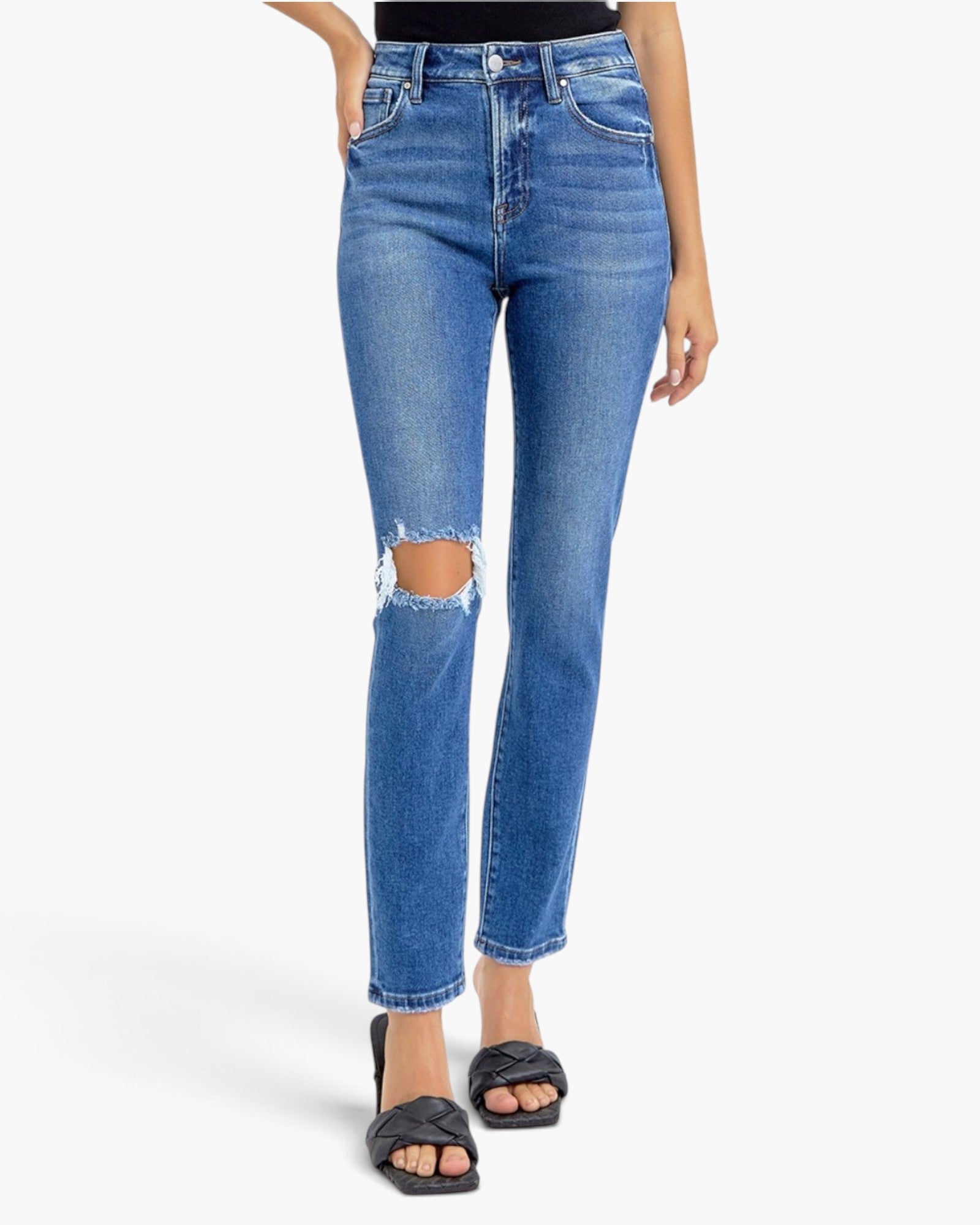 Jean skinny taille haute délavé foncé