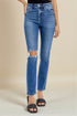 Jean skinny taille haute délavé foncé