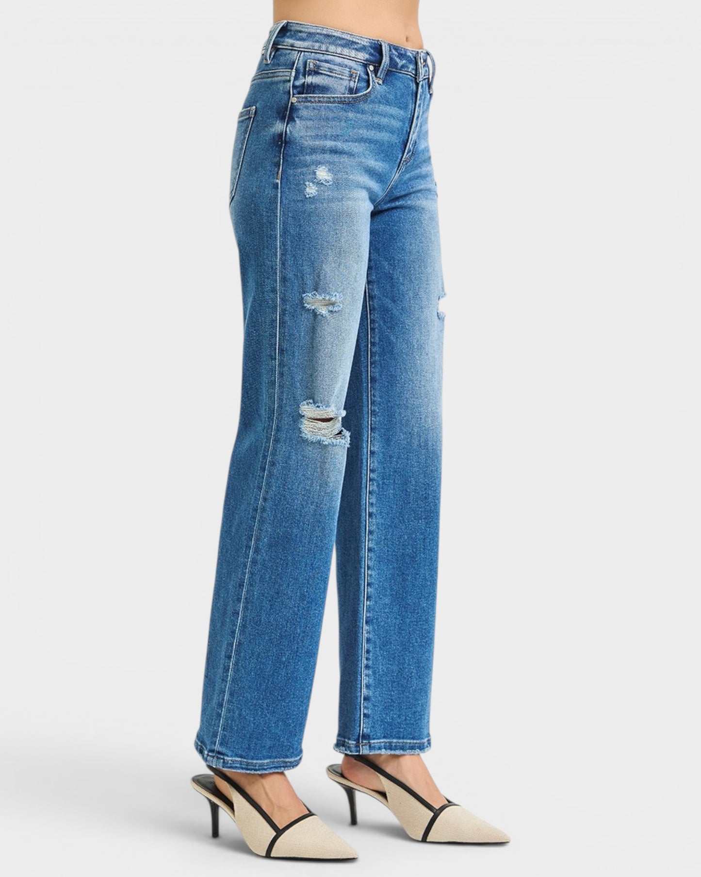 Medium Wash Distressed Flare Jeans