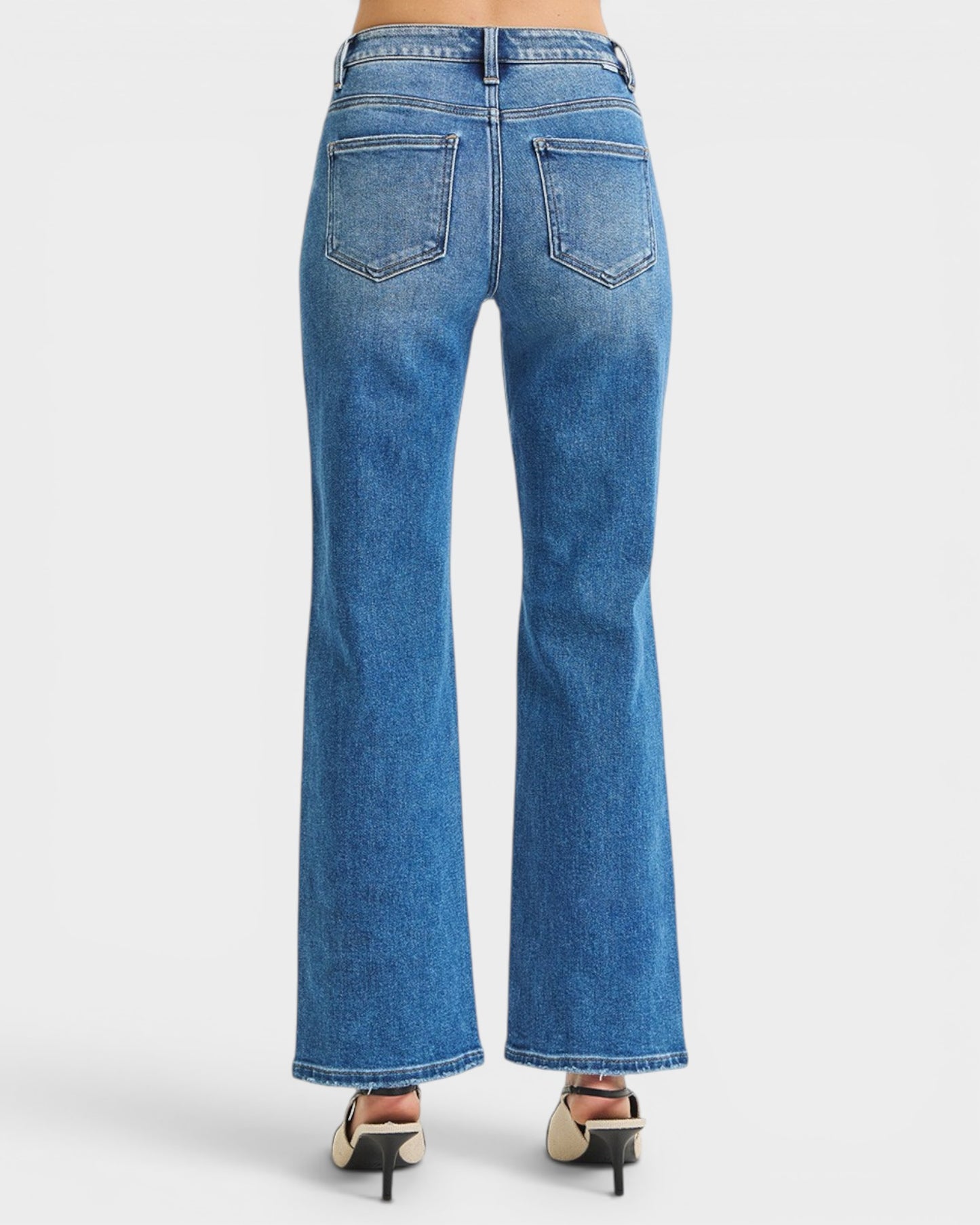 Medium Wash Distressed Flare Jeans