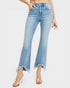 Light blue jeans worn by a person on a white background