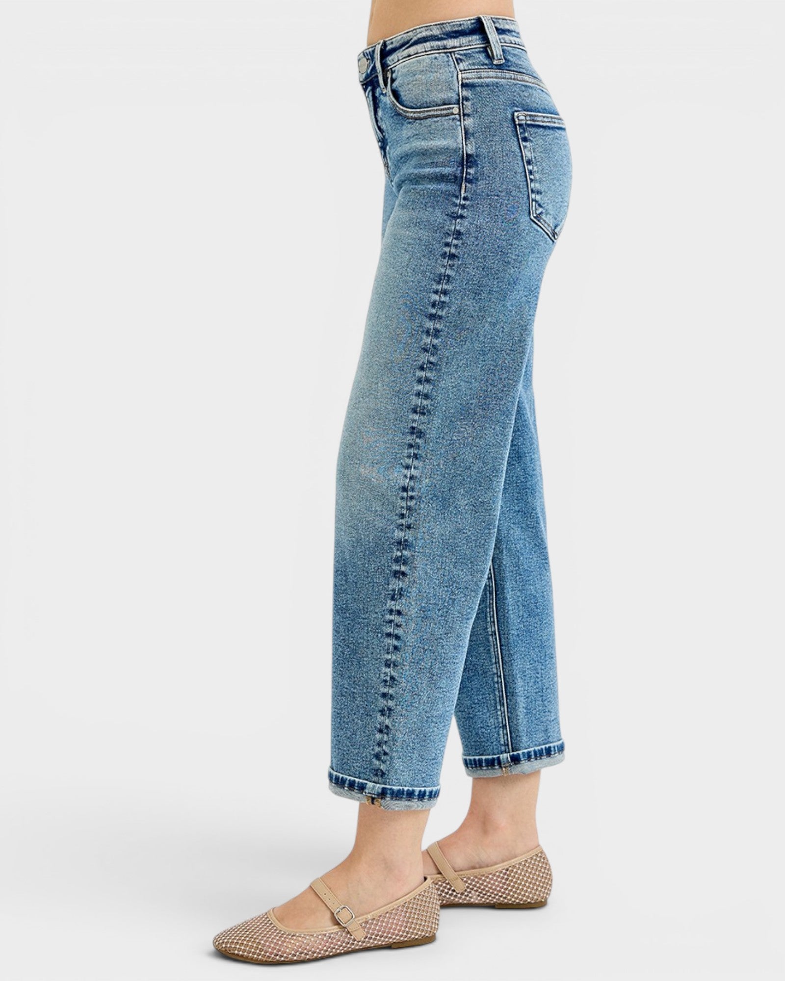 Medium Wash High Rise Crop Straight Jeans