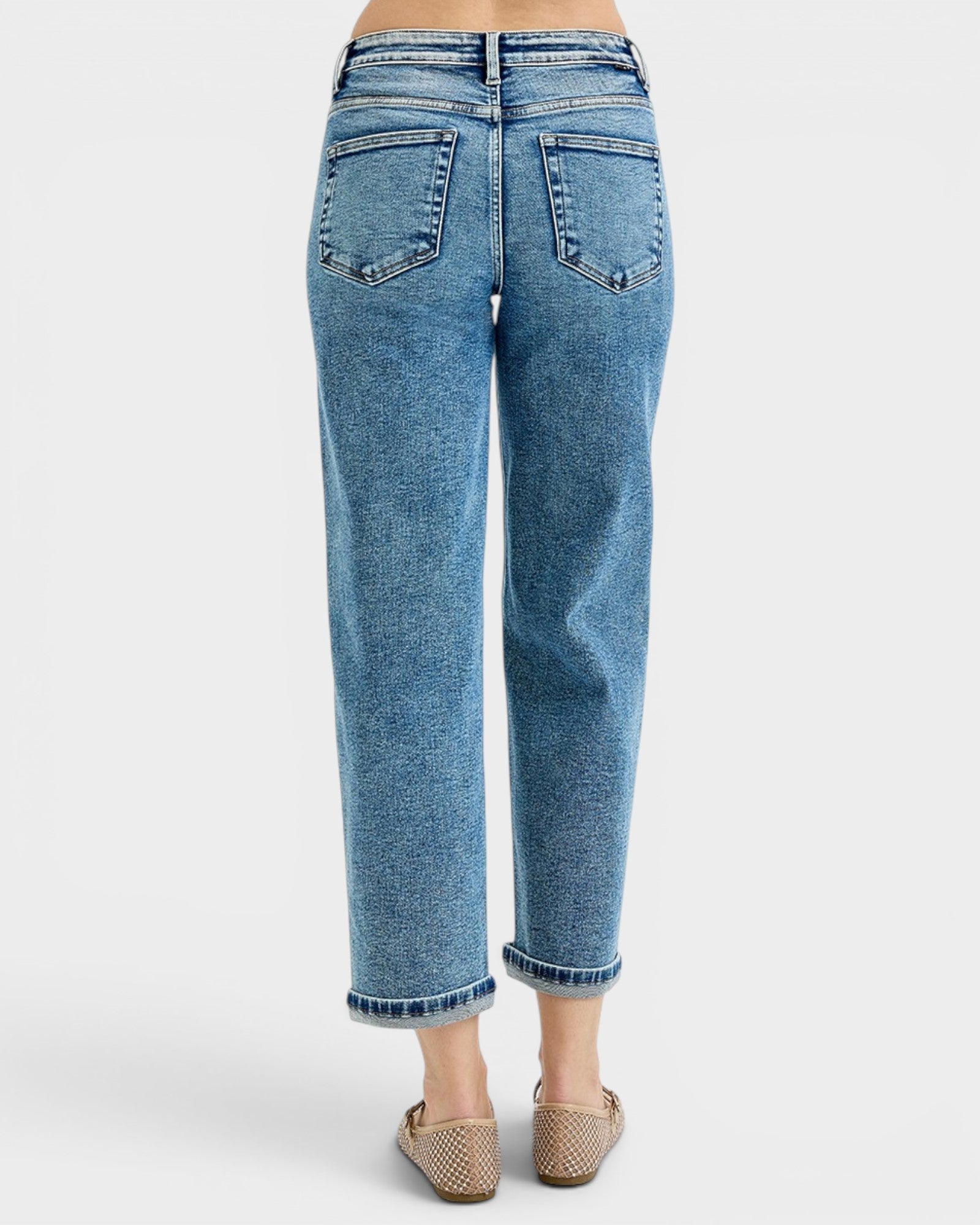 Medium Wash High Rise Crop Straight Jeans