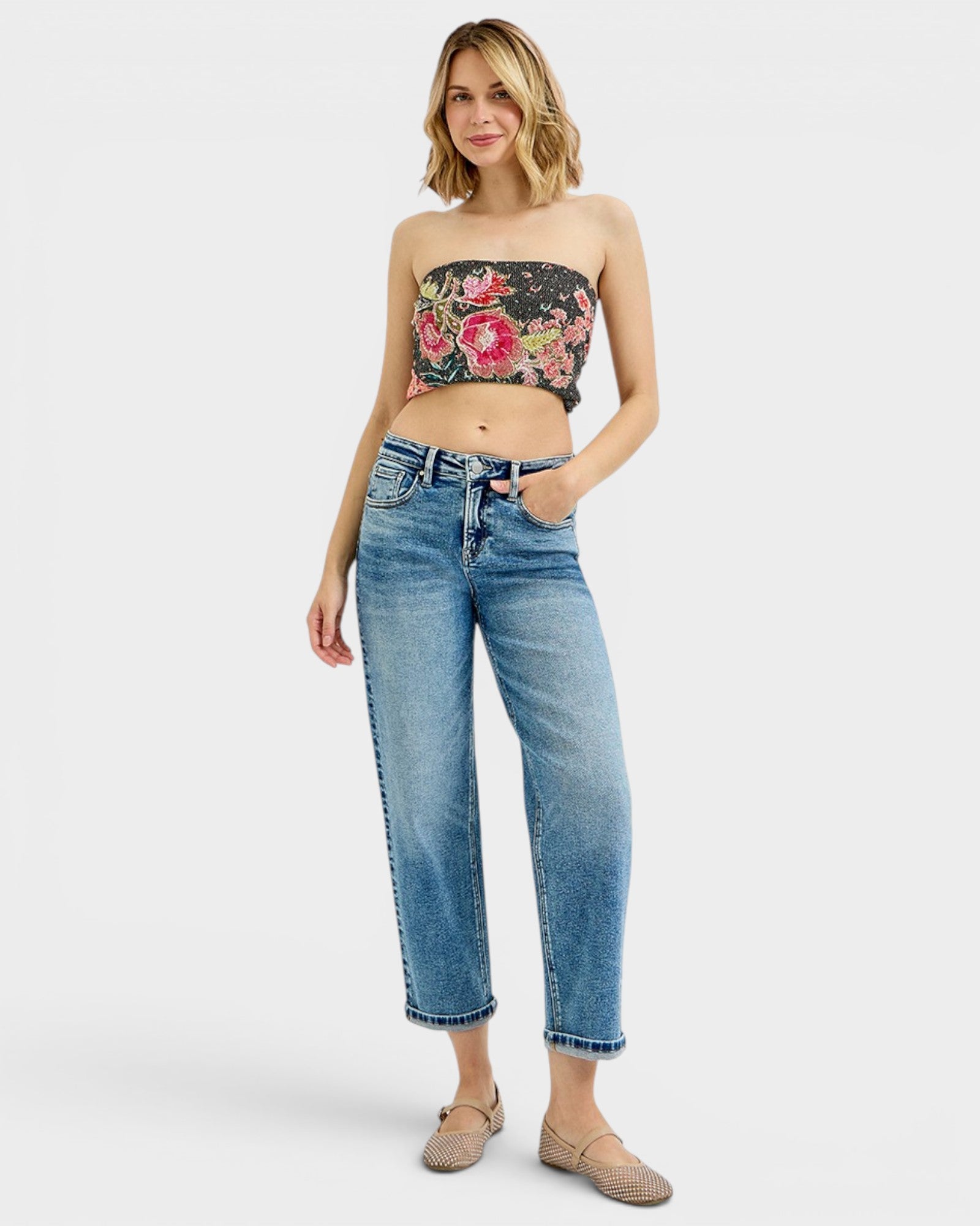 Medium Wash High Rise Crop Straight Jeans
