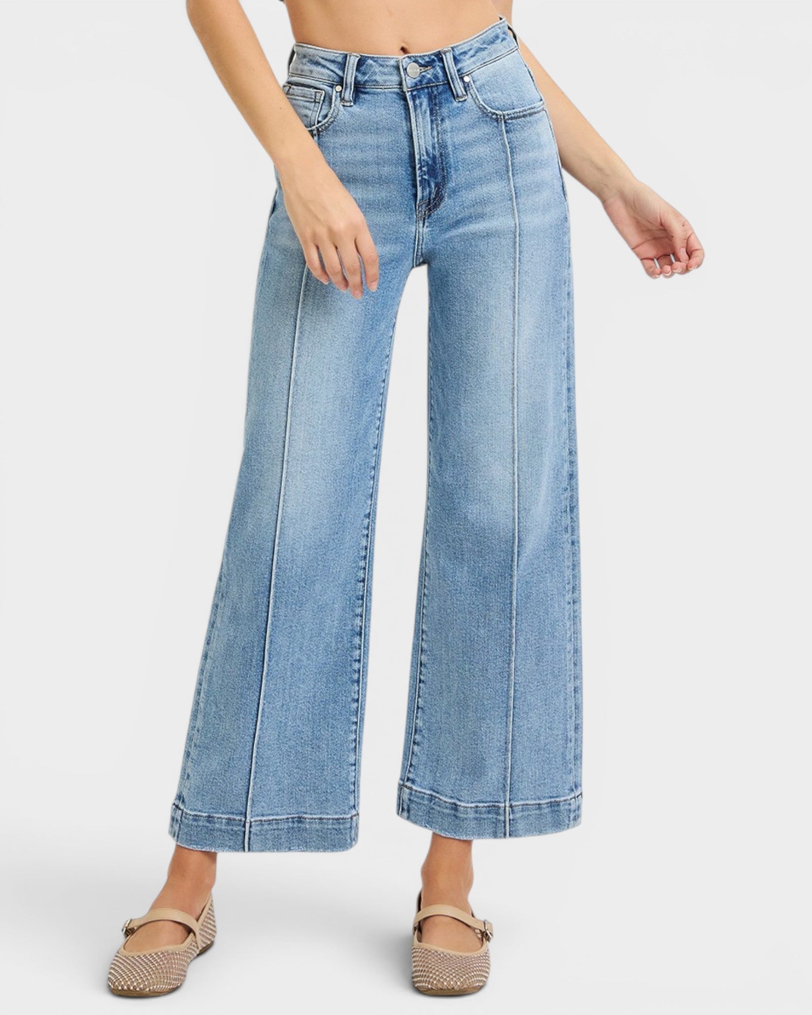 Light Wash High Rise Wide Leg Crop Jeans