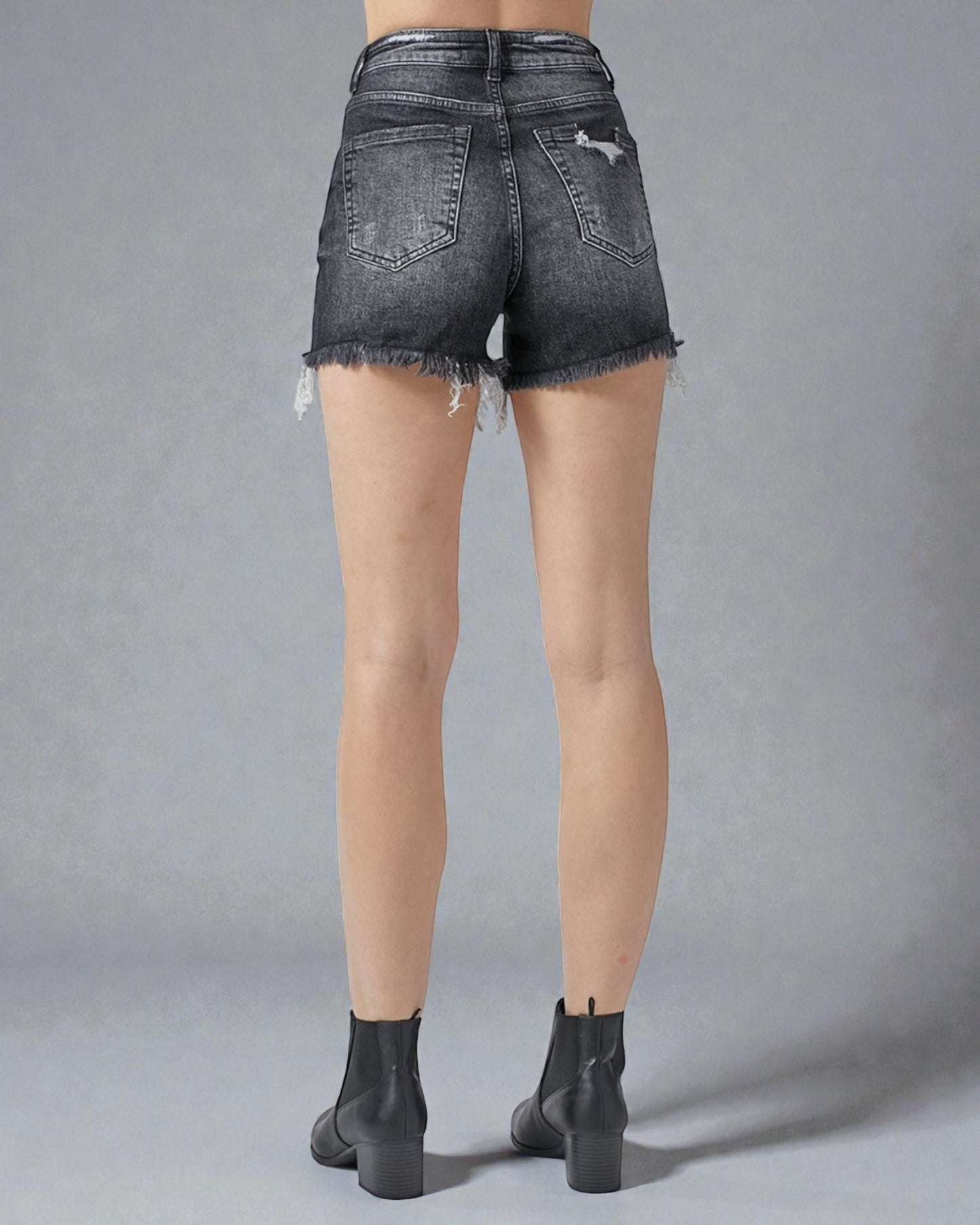 Black Distressed High Rise Cutoff Shorts