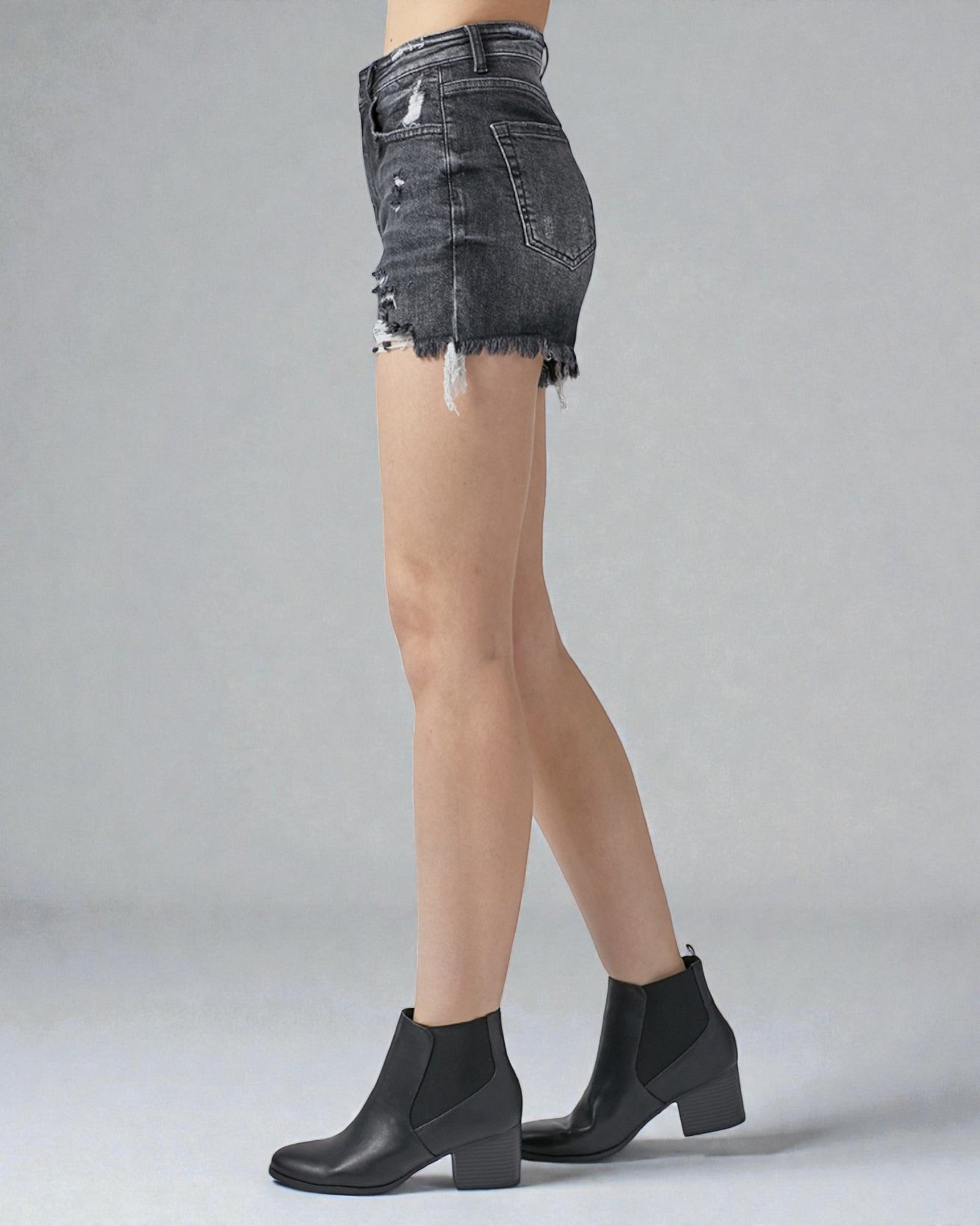 Short en jean taille haute délavé noir effet vieilli