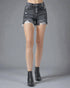 Short en jean taille haute délavé noir effet vieilli