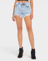 Short en jean taille haute délavé à l'acide clair avec détails en strass