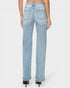 Light blue jeans worn by a person on a white background