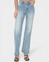 Light blue jeans worn by a person on a white background