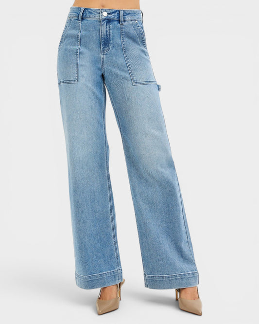 Light blue jeans on a white background