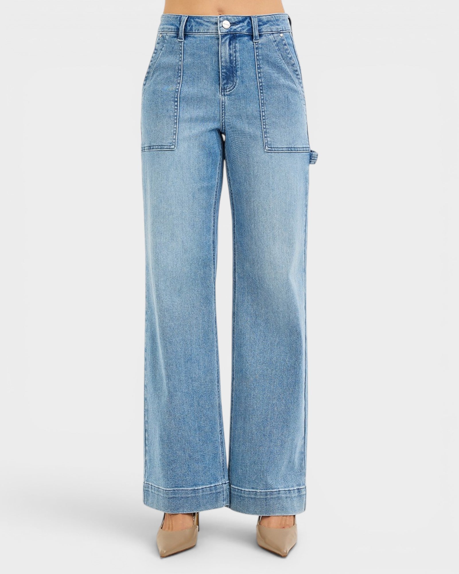 Light blue jeans on a white background