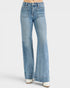 Light blue flared jeans on a white background