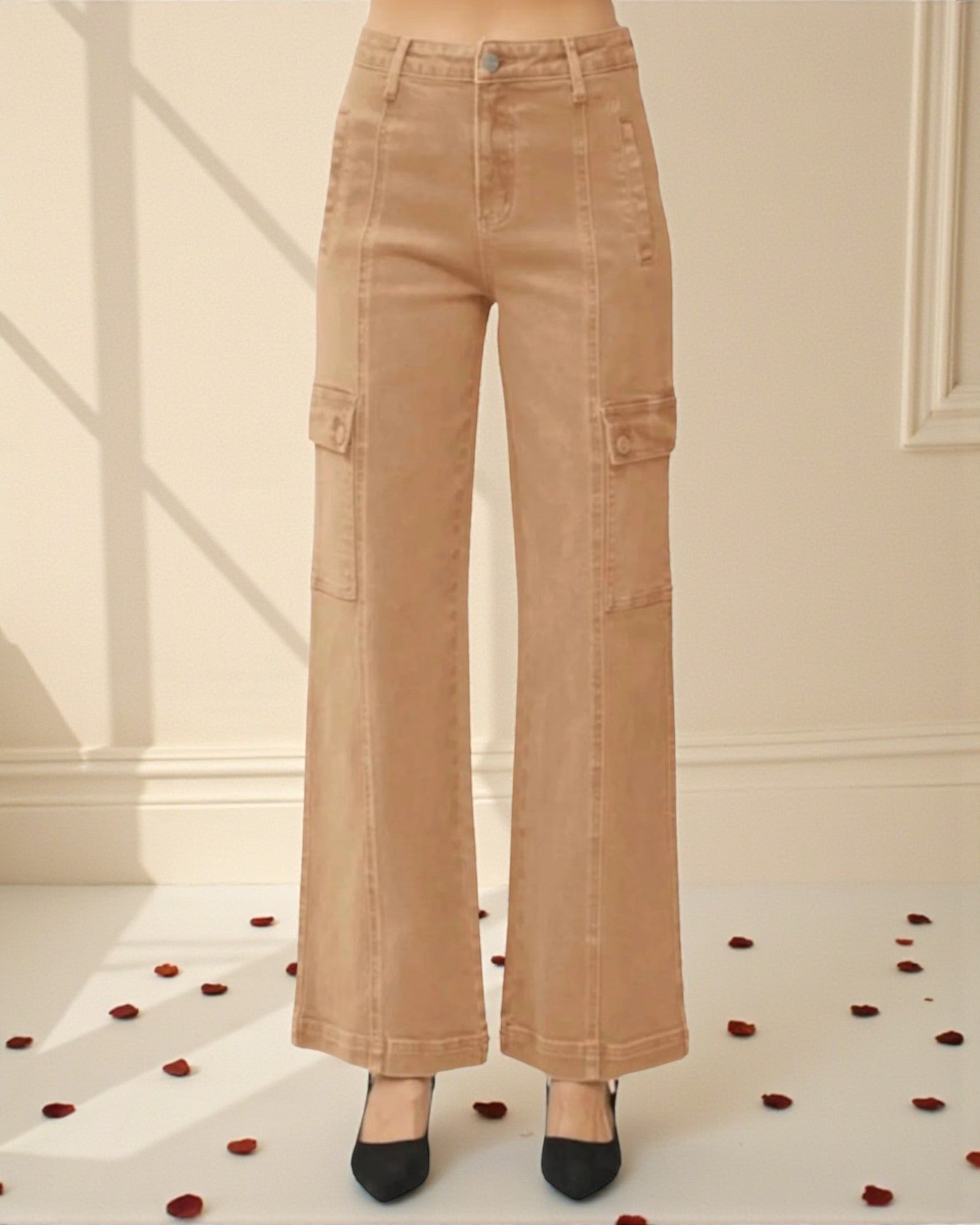 Tan cargo pants on a neutral background