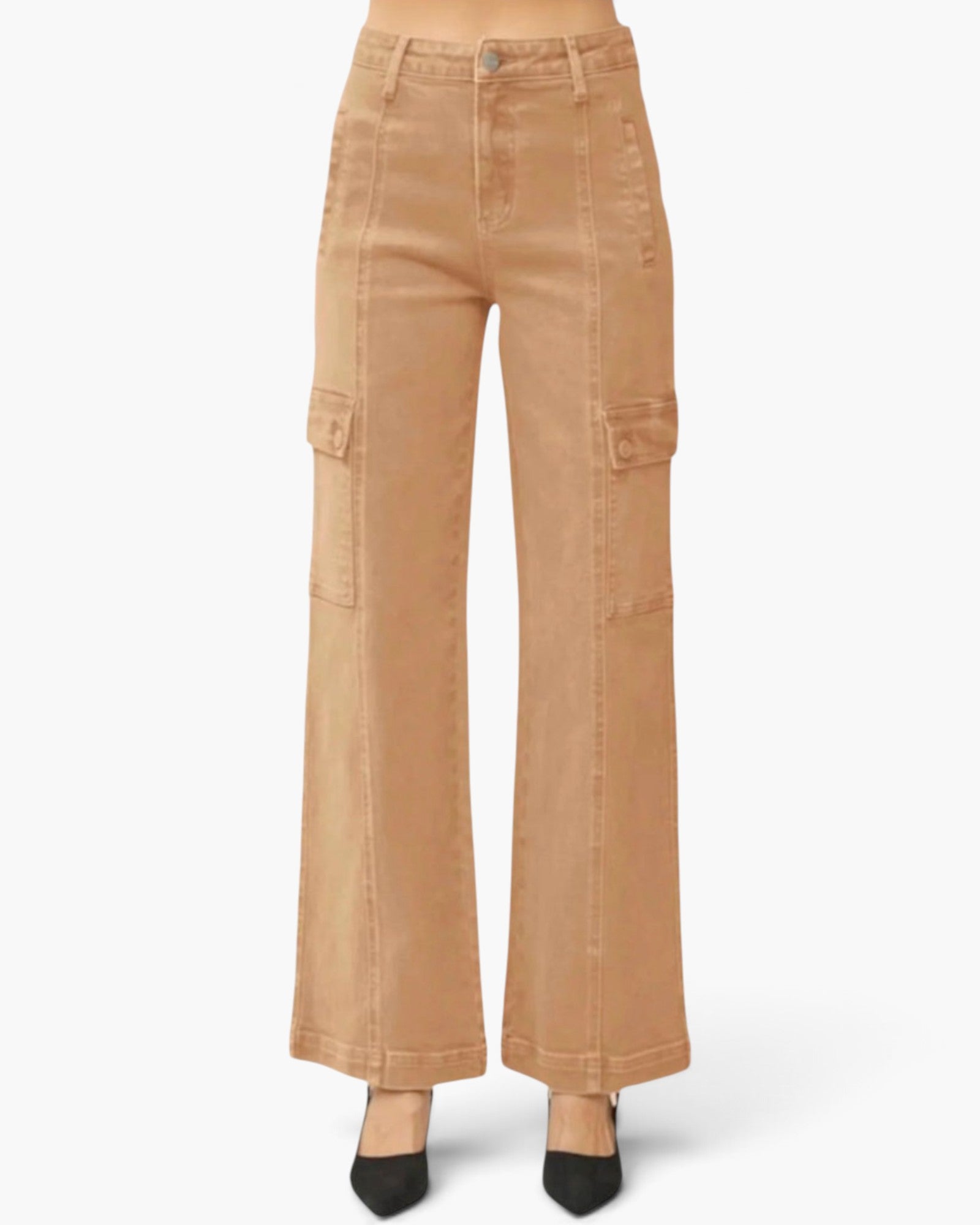 Jean cargo taille haute à jambe large en cacao