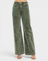 Green wide-leg jeans on a white background