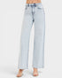 Light Wash Raw Hem Wide Leg Jeans