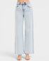 Light Wash Raw Hem Wide Leg Jeans