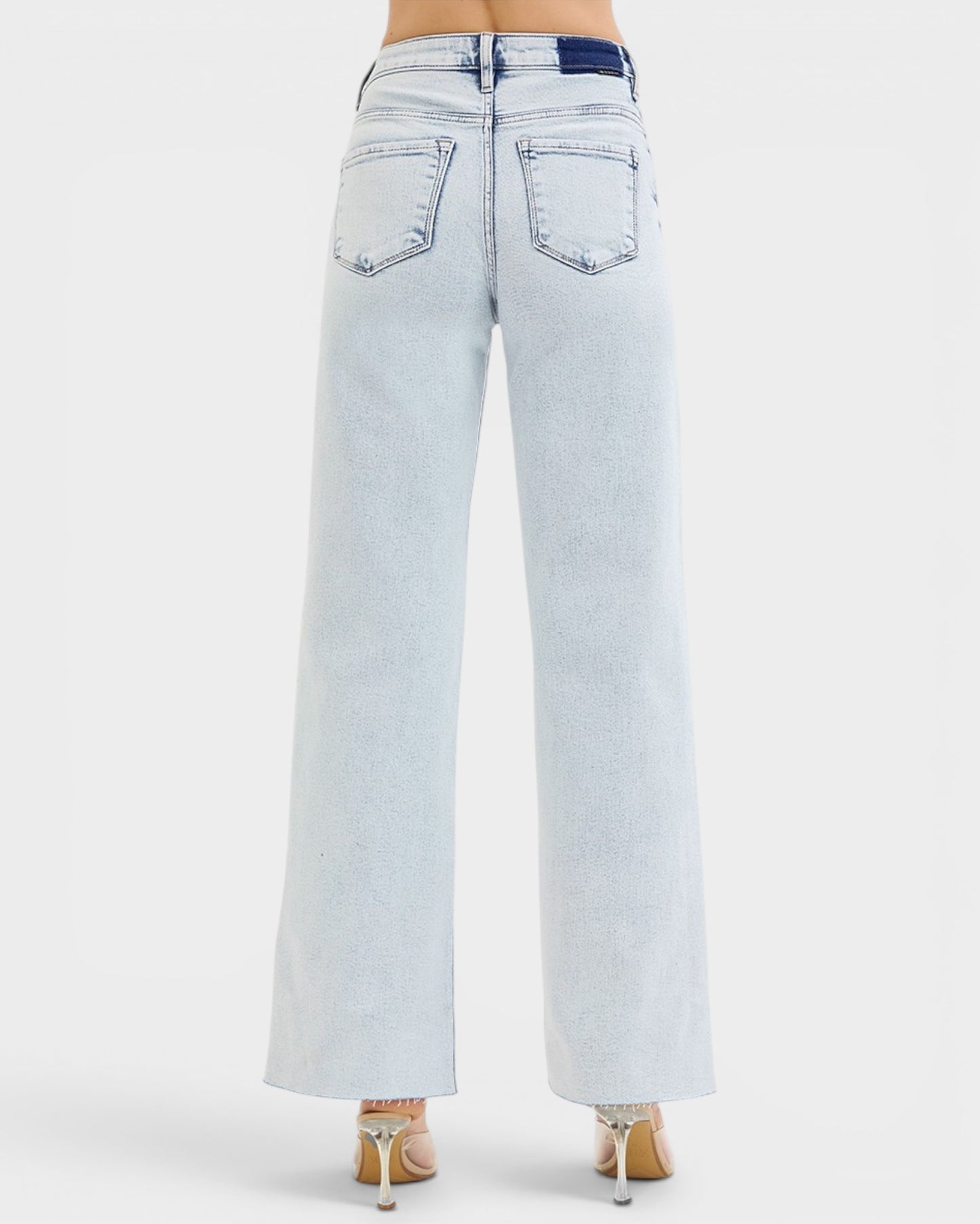 Light Wash Raw Hem Wide Leg Jeans
