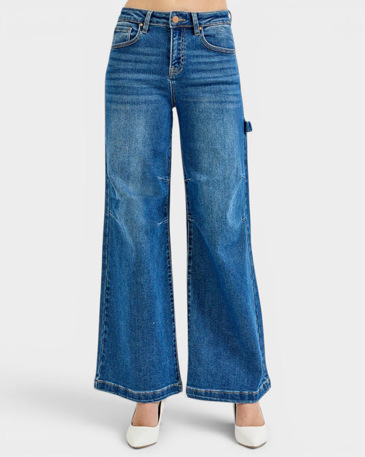 Dark Wash High Rise Utility Wide Leg Jeans
