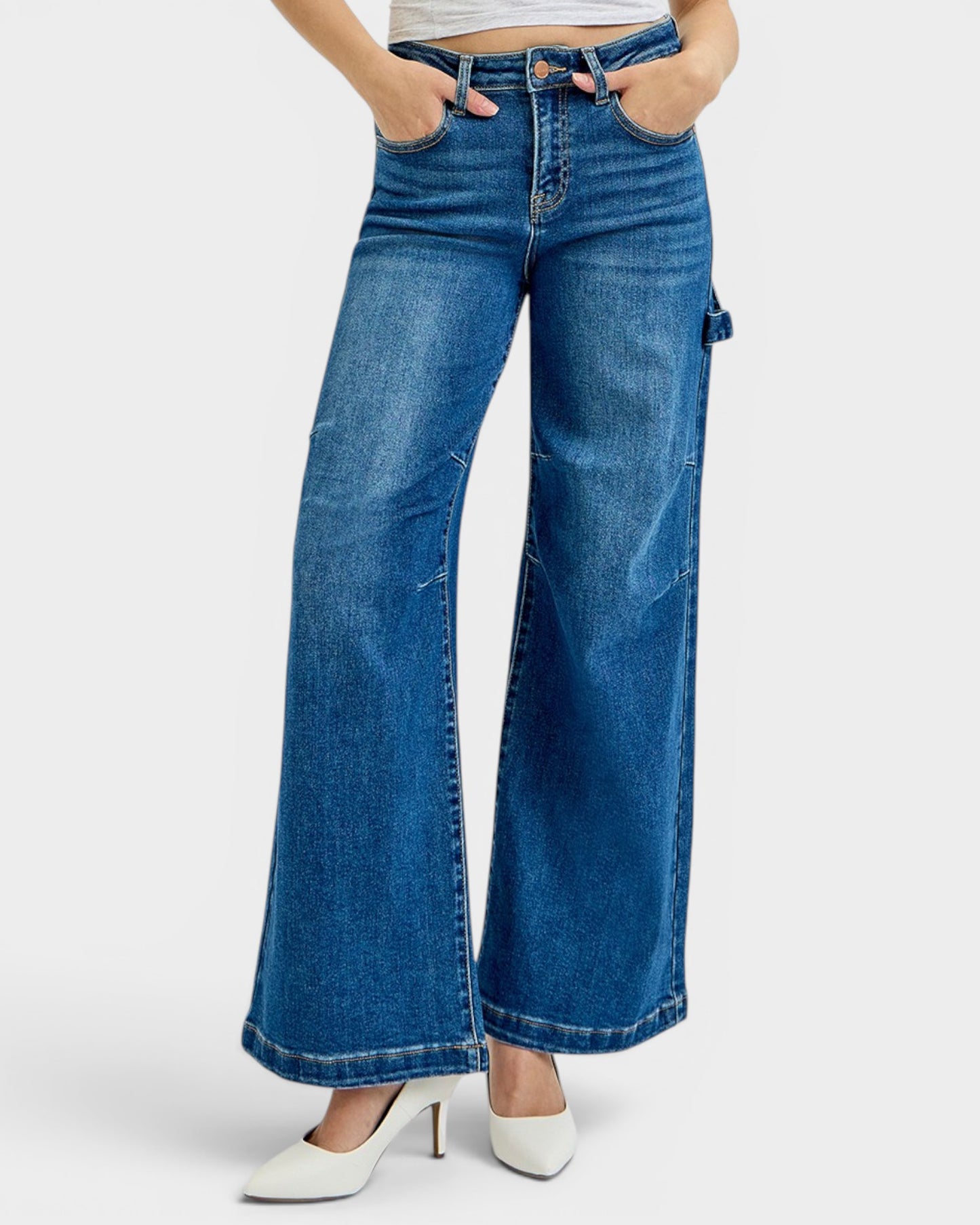 Dark Wash High Rise Utility Wide Leg Jeans