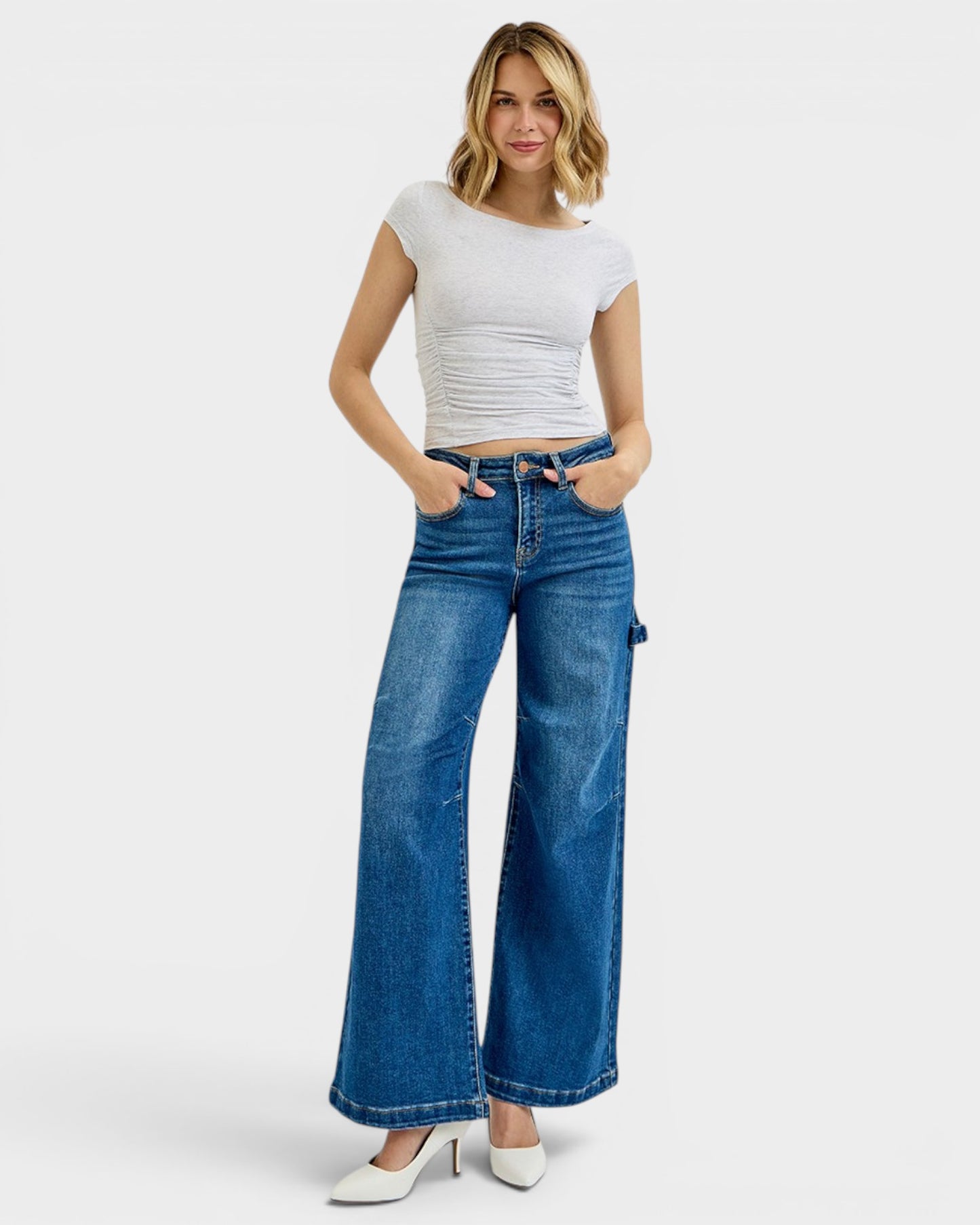 Dark Wash High Rise Utility Wide Leg Jeans