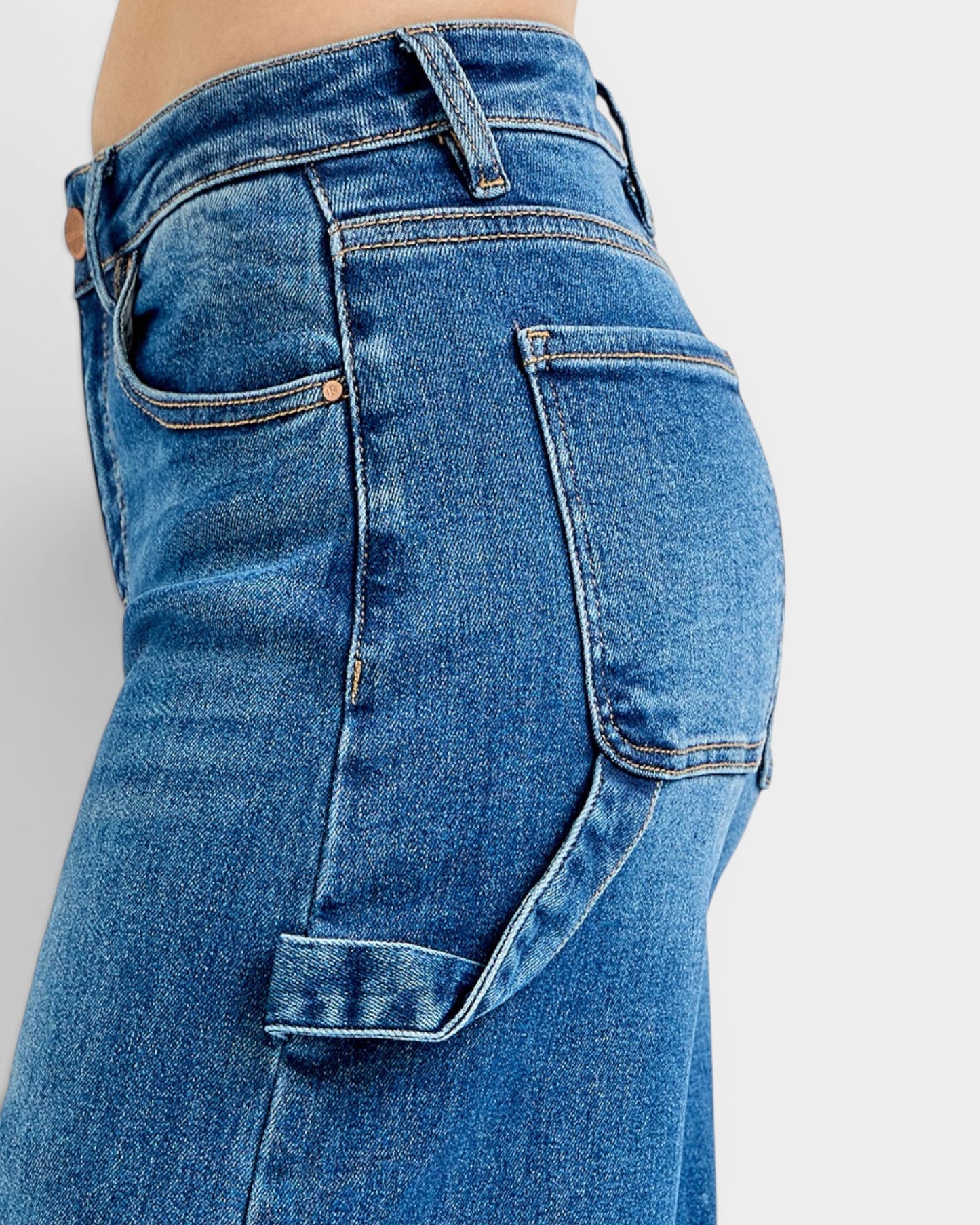 Dark Wash High Rise Utility Wide Leg Jeans