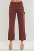 Mahogany Brown Utility Wide Cuff Crop Jeans