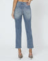 Blue jeans worn by a person on a white background