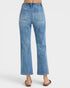 Blue jeans worn by a person on a white background