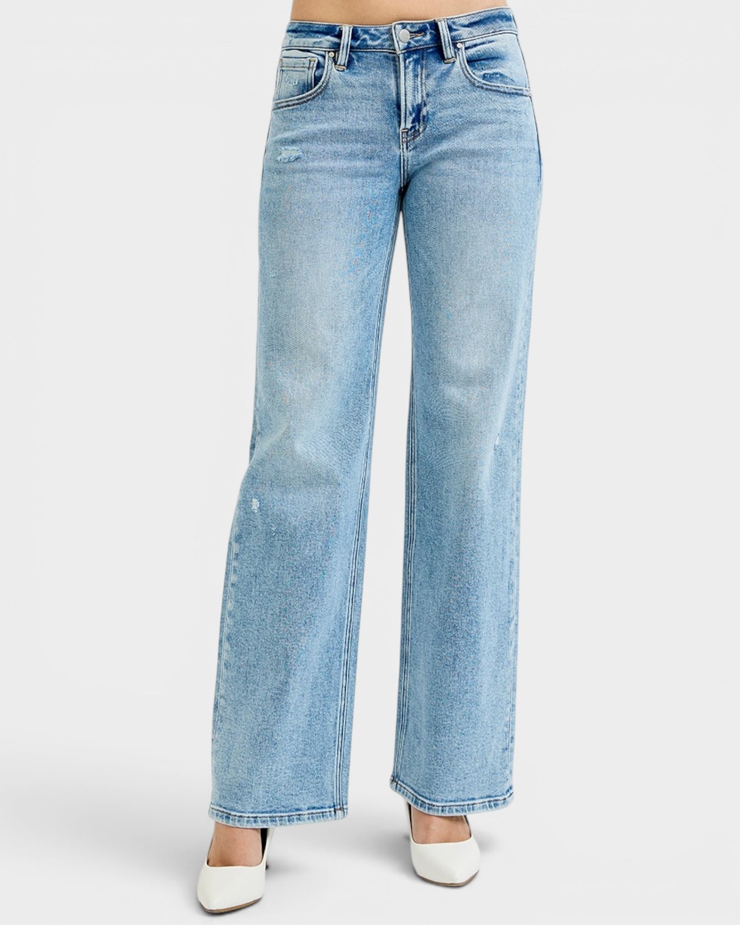Medium Wash Low Rise Wide Leg Jeans