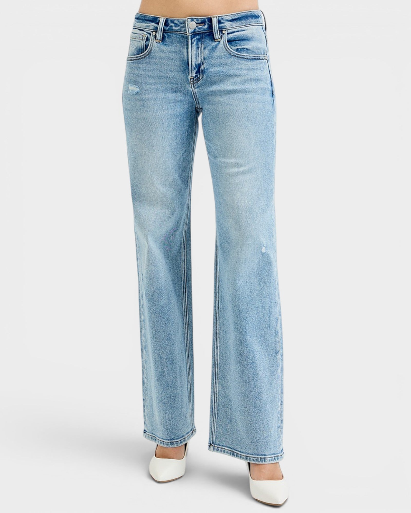 Medium Wash Low Rise Wide Leg Jeans