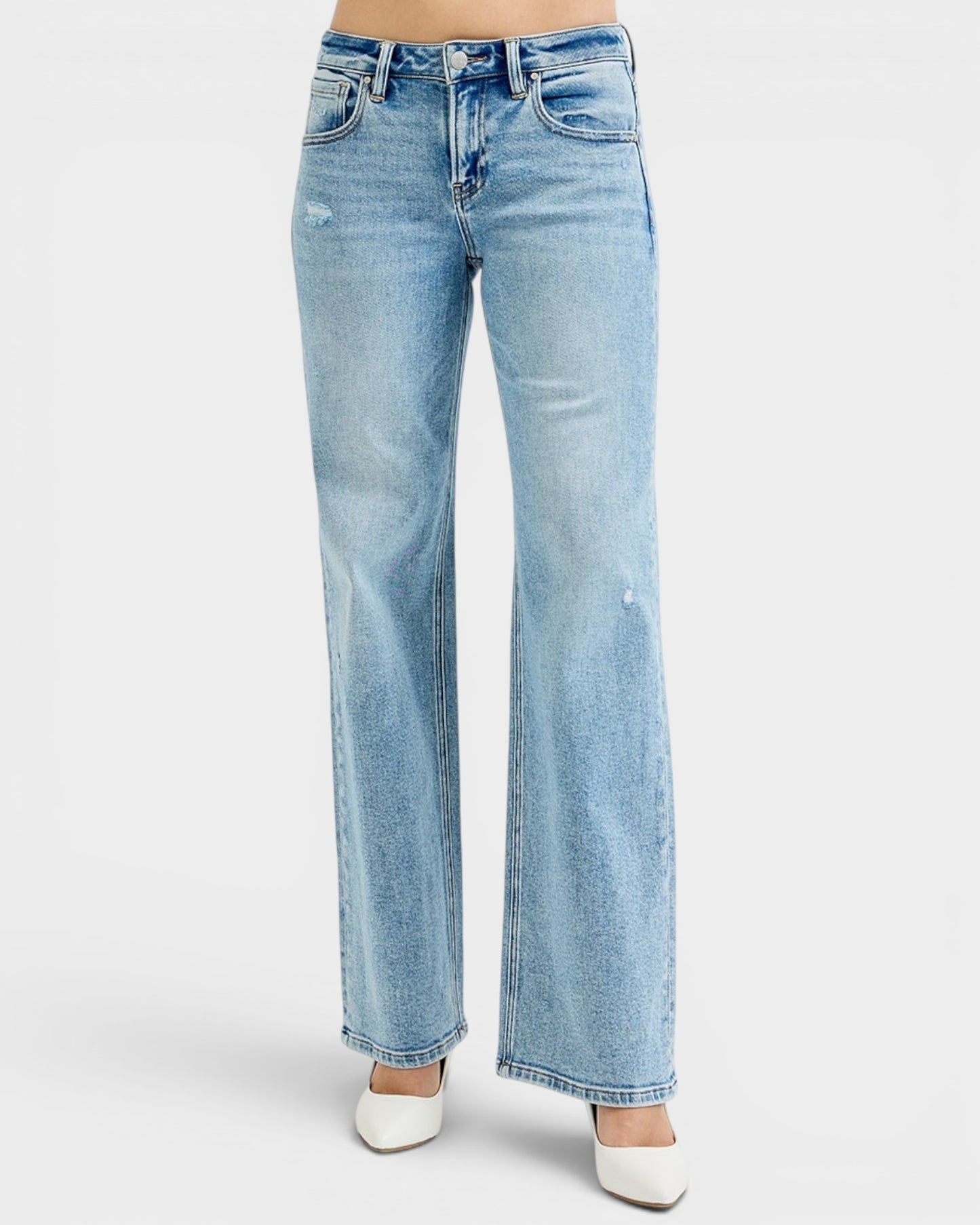 Medium Wash Low Rise Wide Leg Jeans