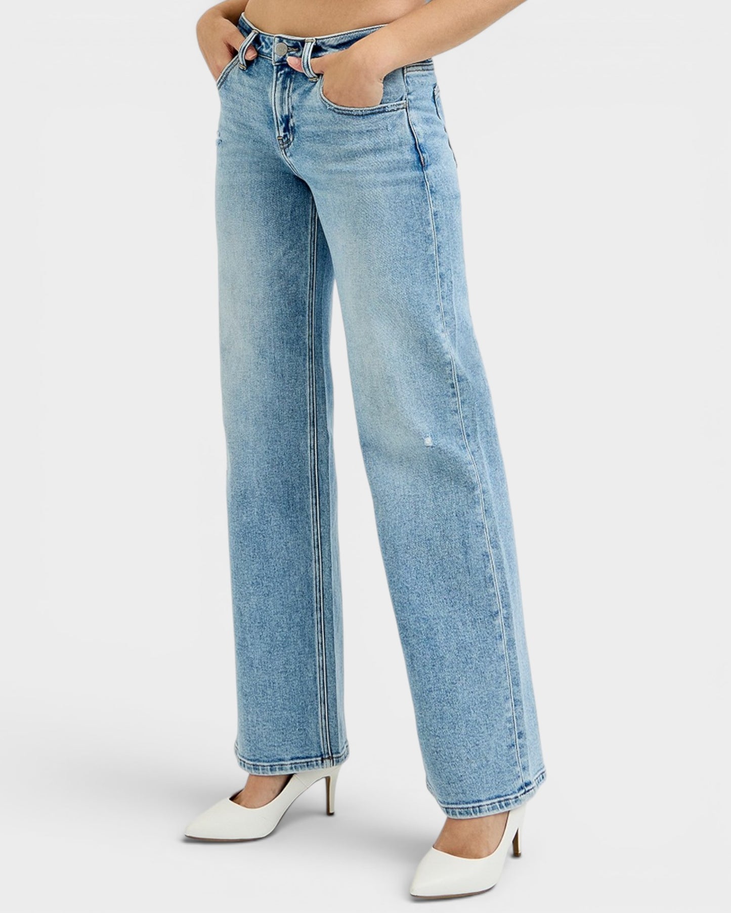 Medium Wash Low Rise Wide Leg Jeans