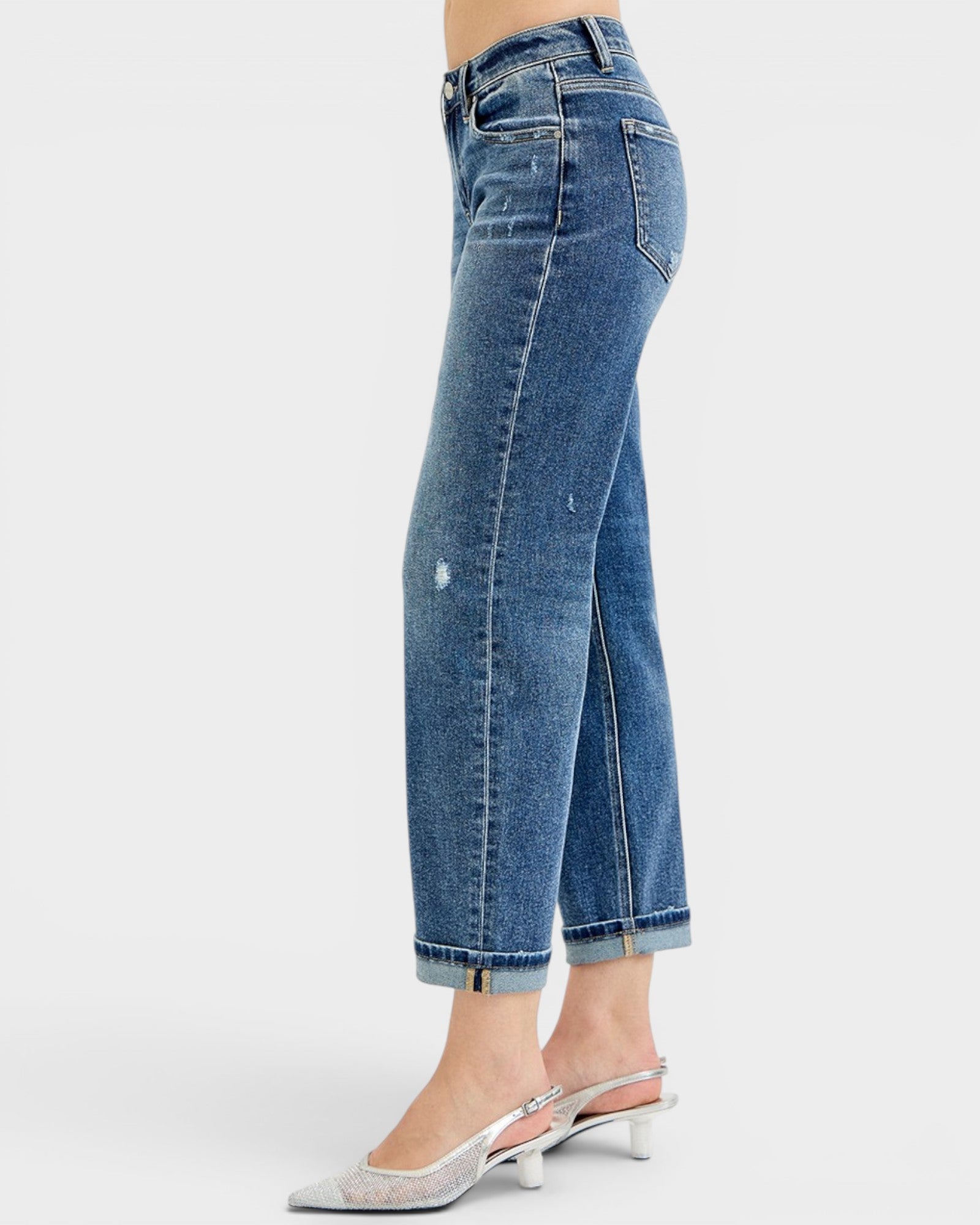 Blue jeans with a white background
