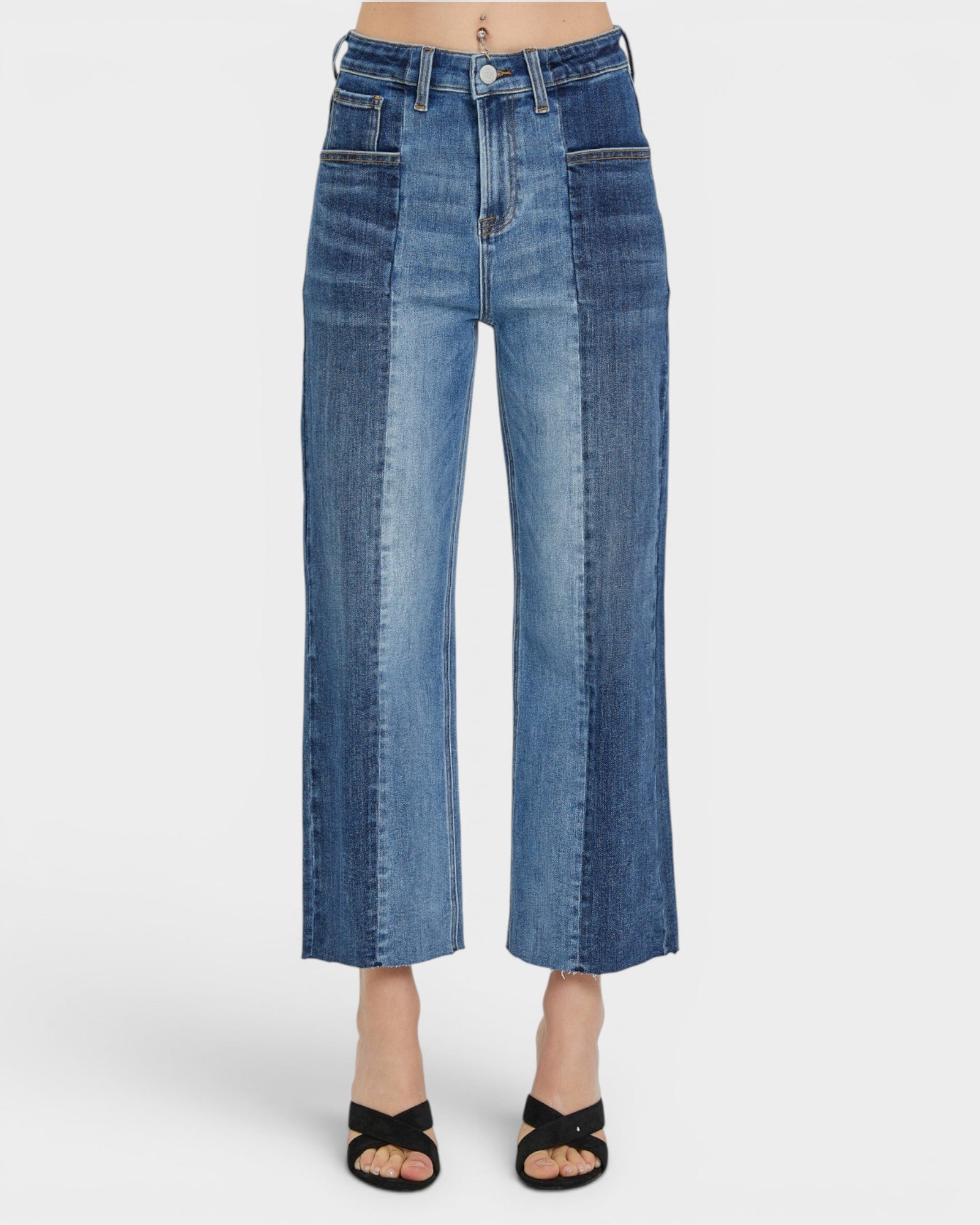 Jean taille mi-haute bicolore en combo foncé