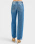Blue jeans worn by a person on a white background