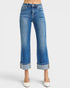 Medium Wash Cuffed Wide Leg Jeans