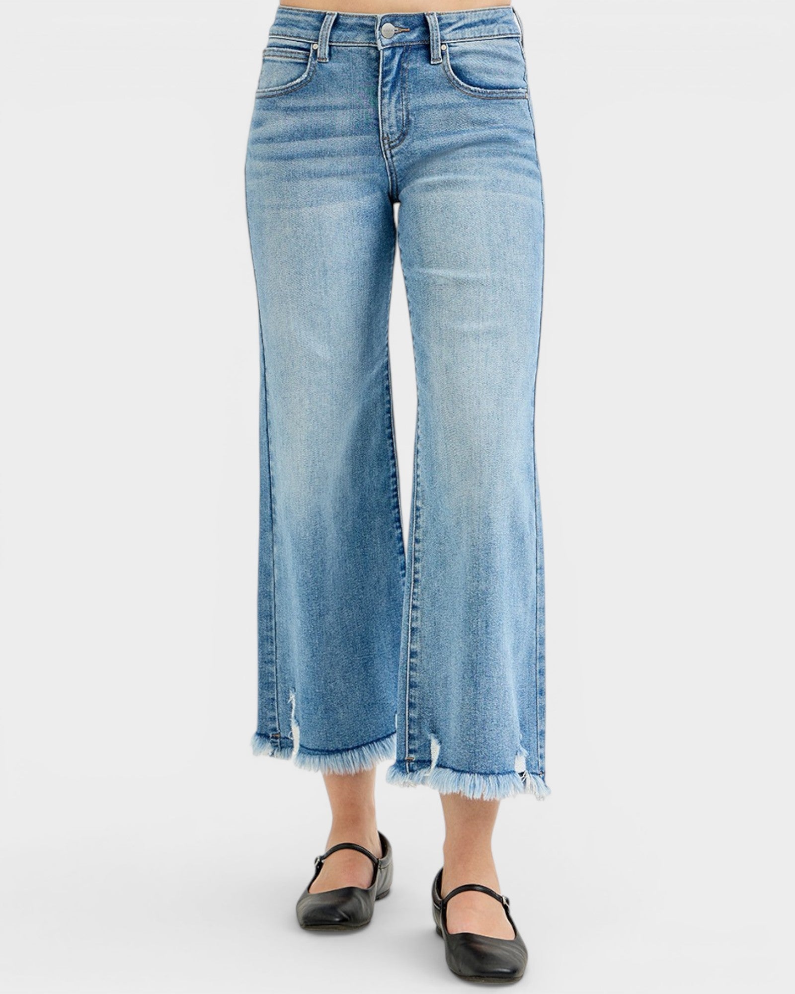 Light Wash Frayed Hem Wide Leg Jeans