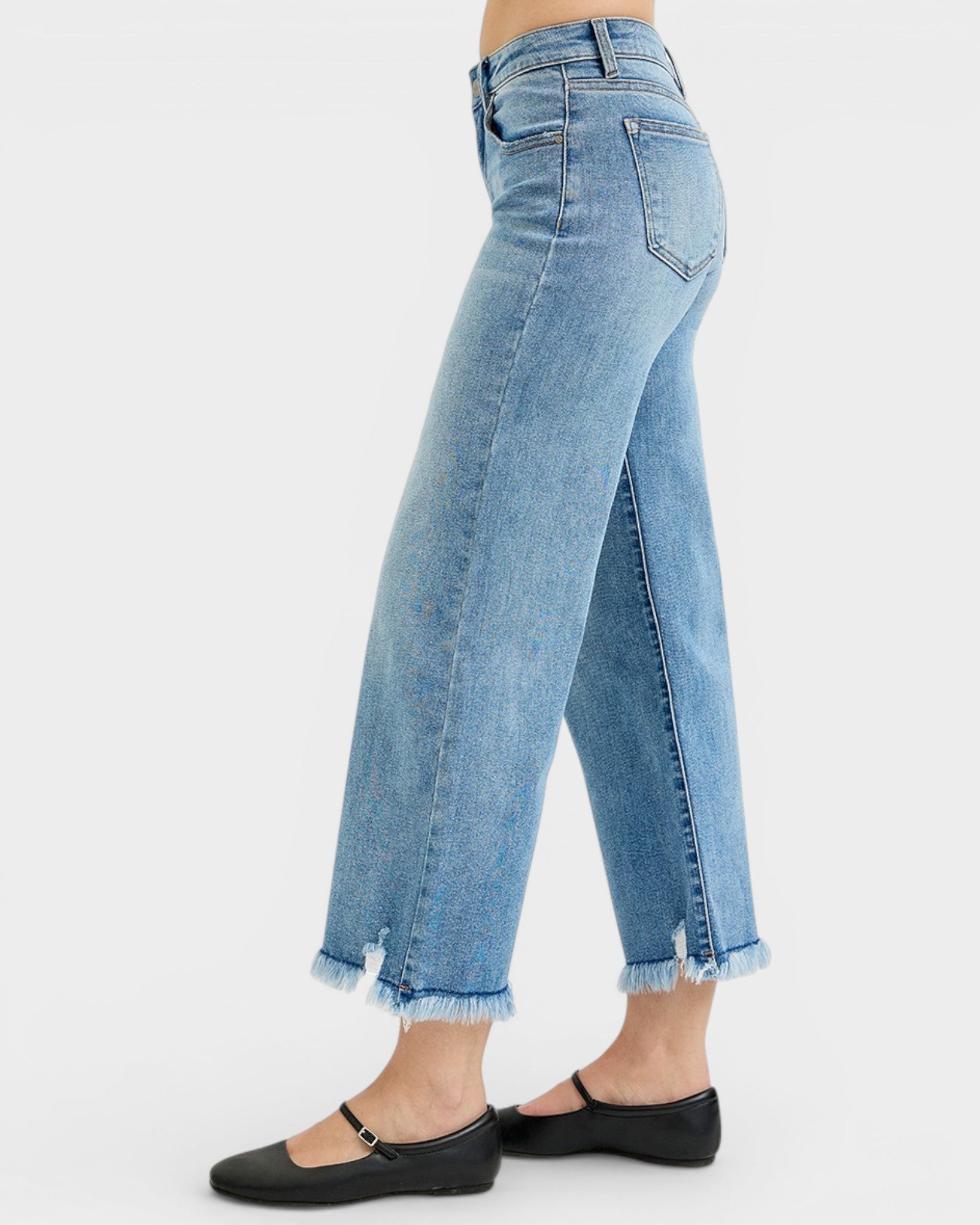 Light Wash Frayed Hem Wide Leg Jeans