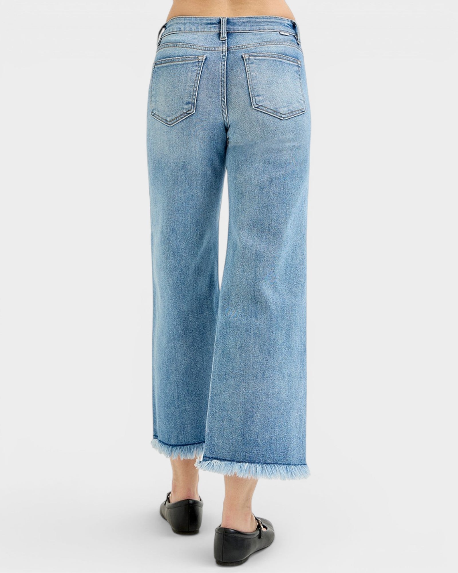 Light Wash Frayed Hem Wide Leg Jeans