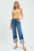 Dark Wash Contrast Cuff Wide Leg Jeans