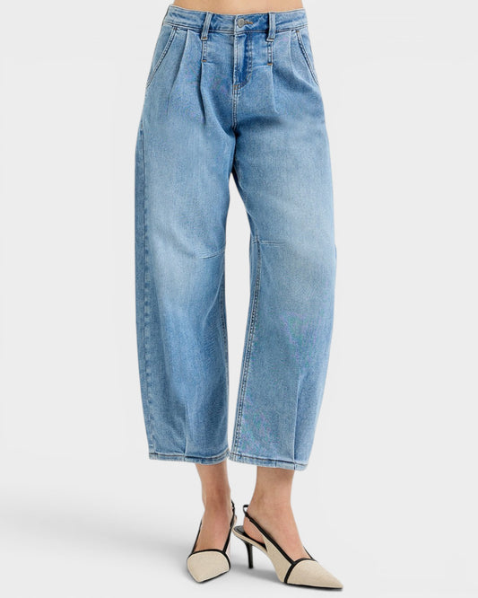 Medium Wash Pleated Barrel Jeans