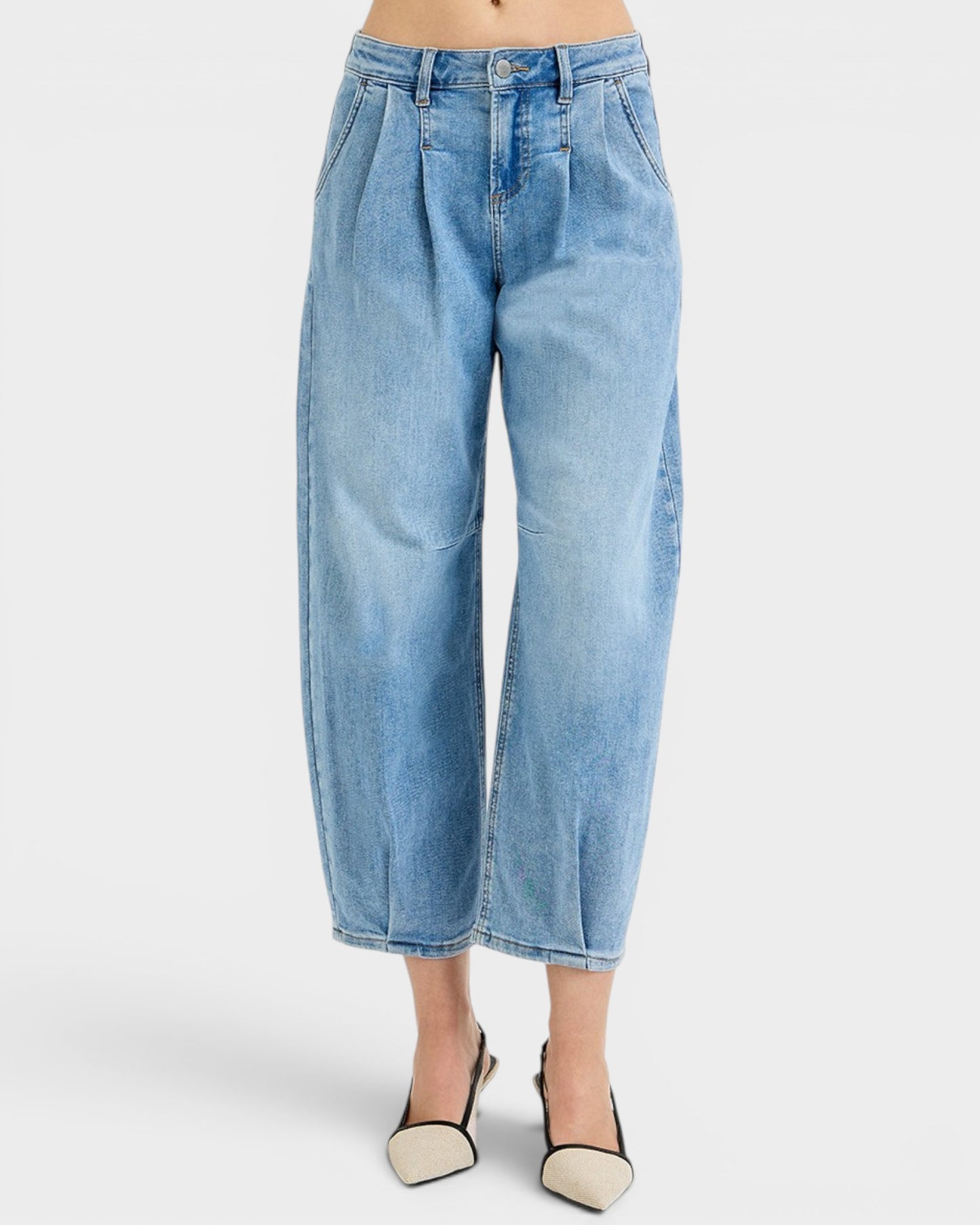 Medium Wash Pleated Barrel Jeans