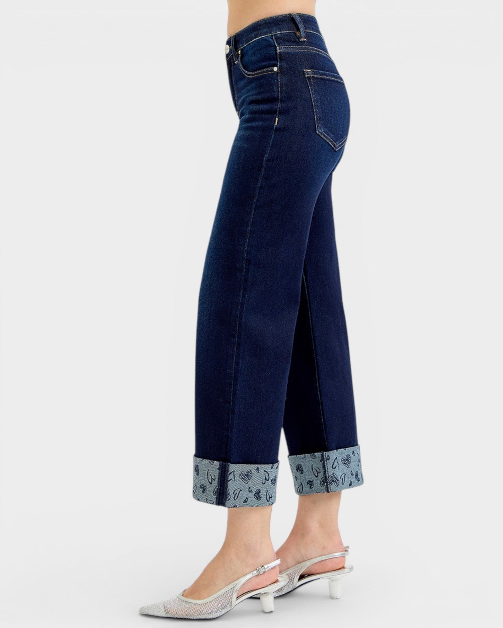 Dark Wash Heart Cuff Wide Leg Jeans