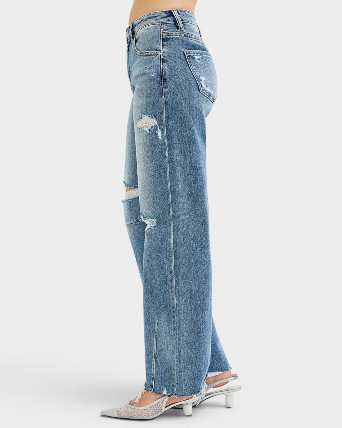 Medium Wash Distressed Wide Leg Jeans