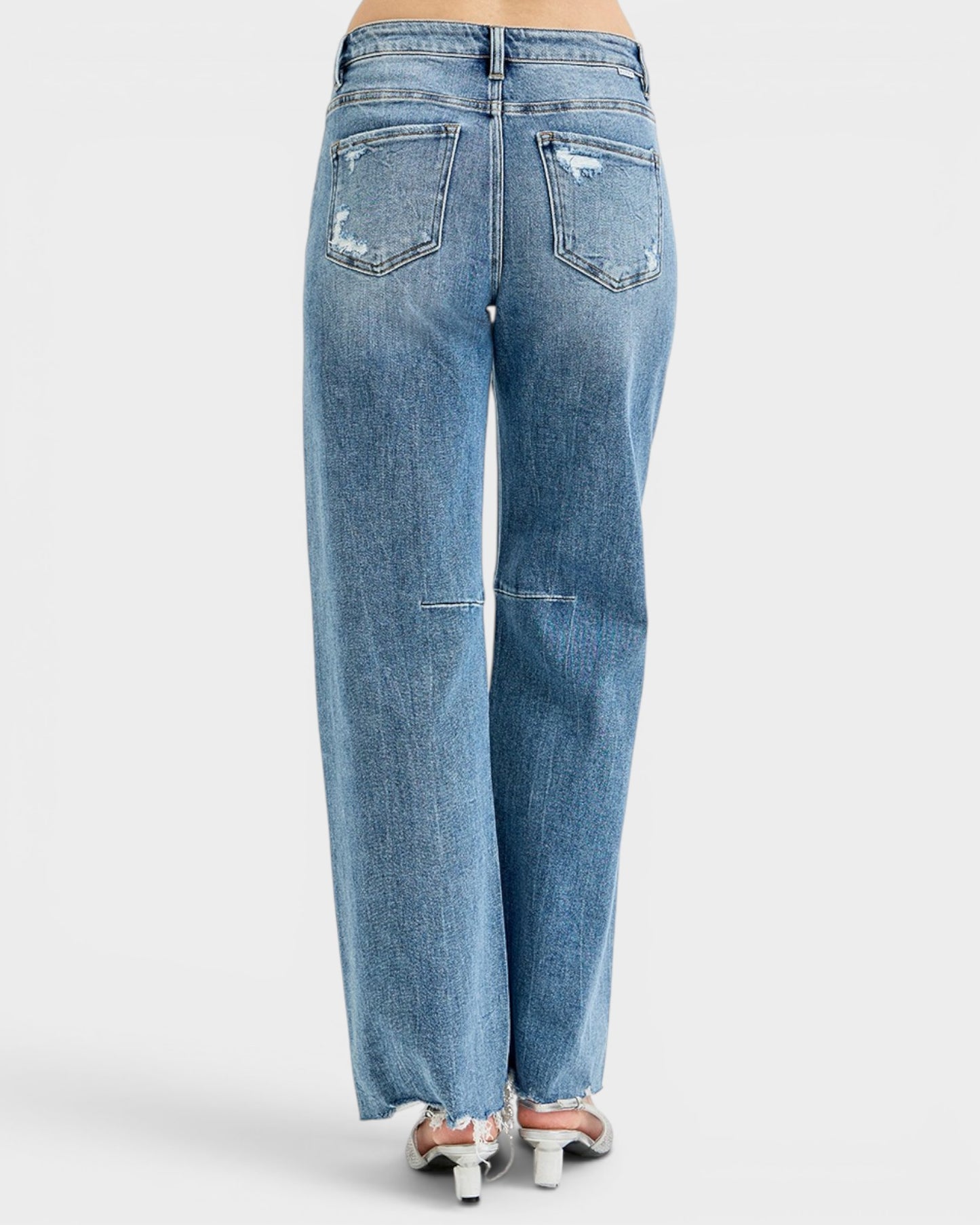 Medium Wash Distressed Wide Leg Jeans