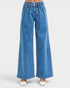 Medium Wash Mid Rise Pleated Wide Leg Jeans